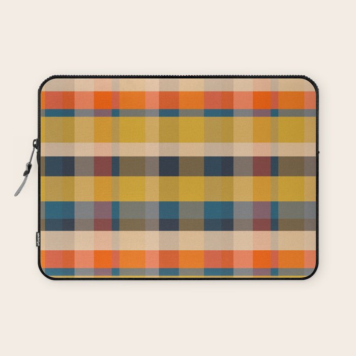 Retro Modern Plaid Pattern Orange Mustard Yellow Blue Laptop Sleeve Gallery Image 1