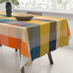 Retro Modern Plaid Pattern Orange Mustard Yellow Blue Tablecloth Gallery Image 3