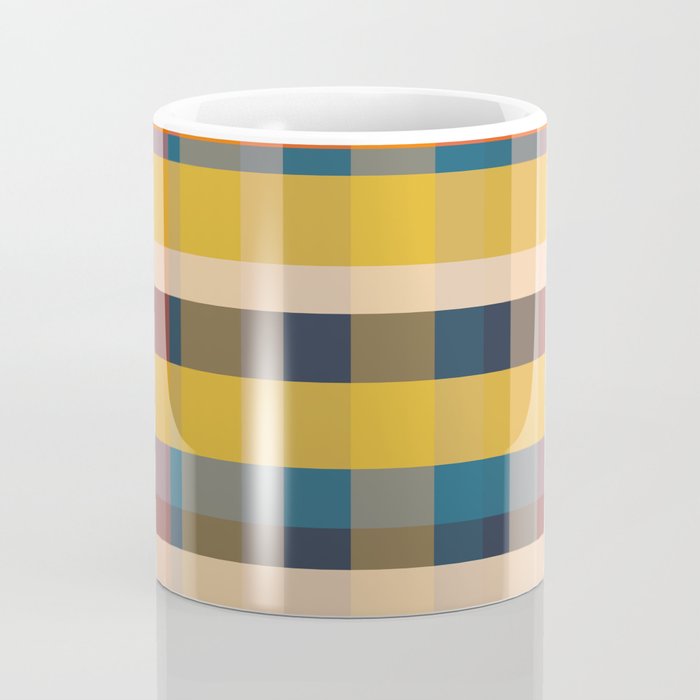 Retro Modern Plaid Pattern Orange Mustard Yellow Blue Coffee Mug Gallery Image 4