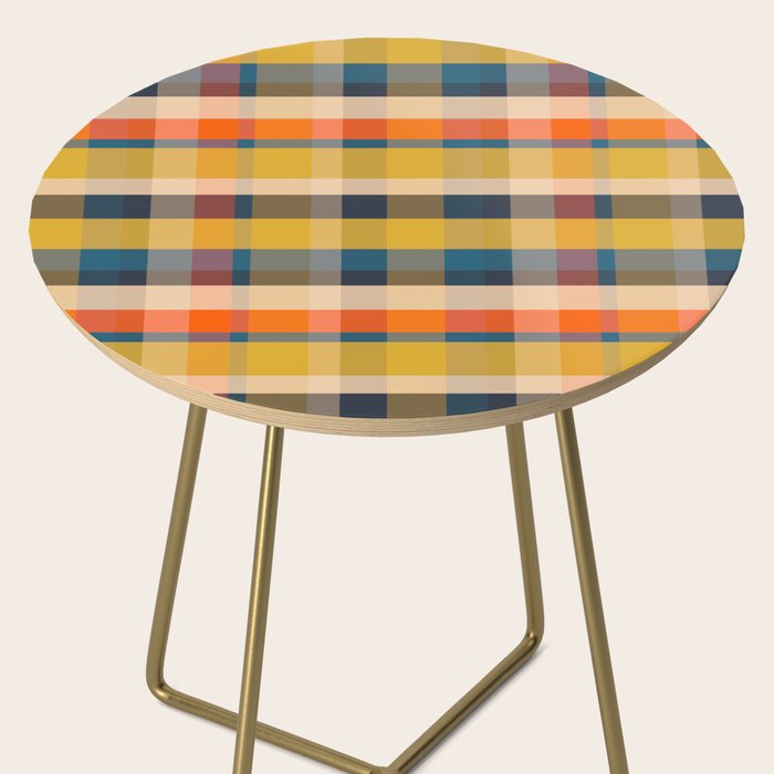 Retro Modern Plaid Pattern Orange Mustard Yellow Blue Side Table Gallery Image 2