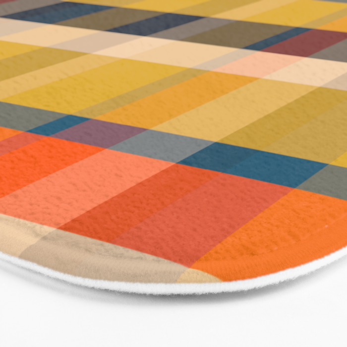Retro Modern Plaid Pattern Orange Mustard Yellow Blue Bath Mat Gallery Image 3