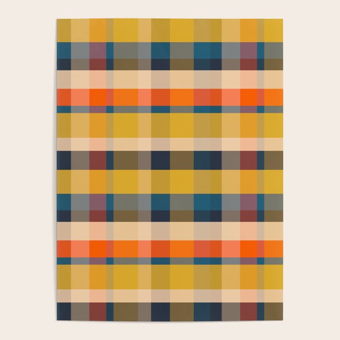 Retro Modern Plaid Pattern Orange Mustard Yellow Blue Poster Gallery Image 1