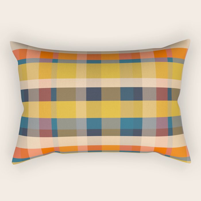 Retro Modern Plaid Pattern Orange Mustard Yellow Blue Rectangular Pillow Gallery Image 2