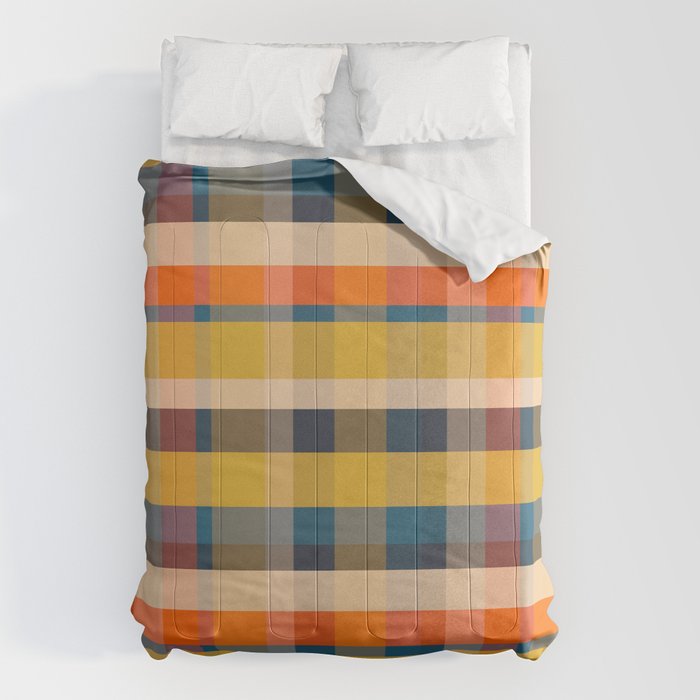 Retro Modern Plaid Pattern Orange Mustard Yellow Blue Comforter Gallery Image 6