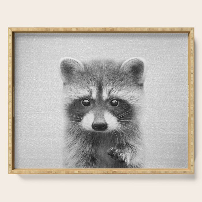 Raccoon - Black & White Serving Tray Gallery Image 1