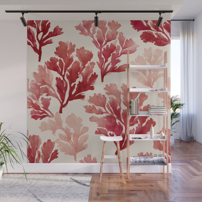 Elegant Red Coral Pattern Wall Mural Gallery Image 1
