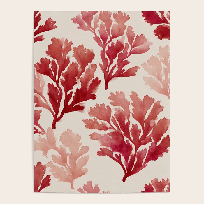 Elegant Red Coral Pattern Poster Gallery Image 1