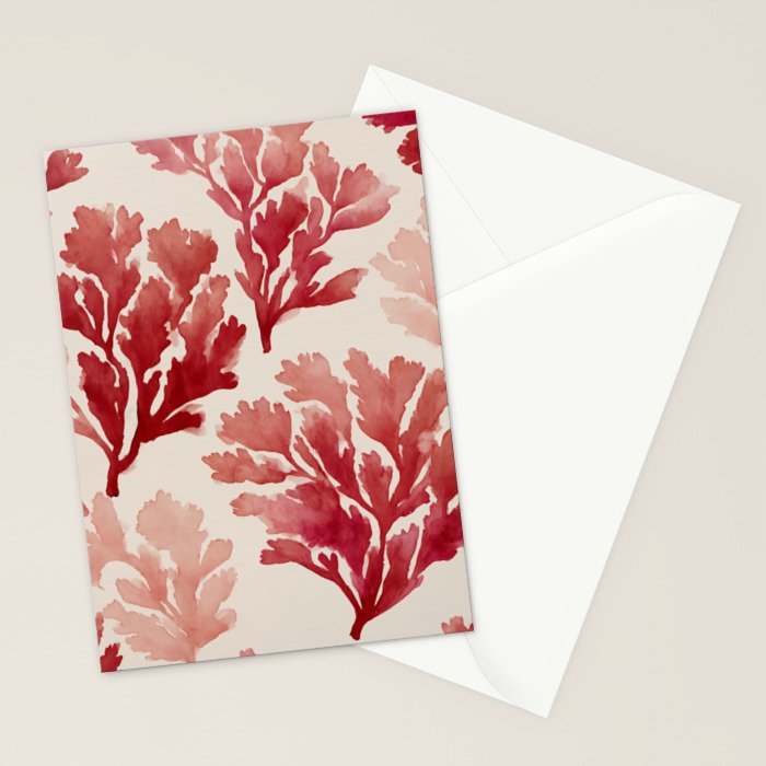 Elegant Red Coral Pattern Stationery Card Gallery Image 2