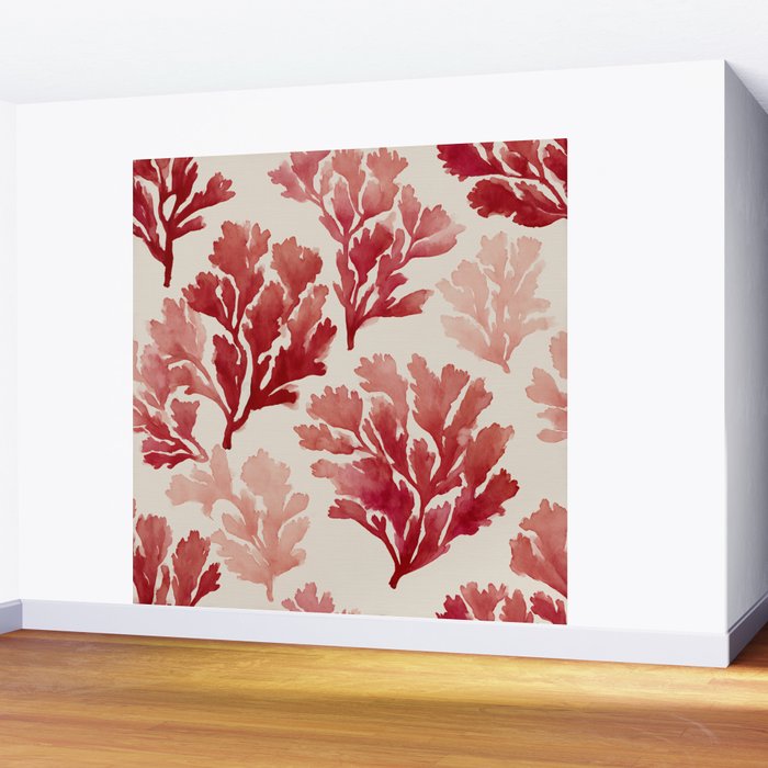 Elegant Red Coral Pattern Wall Mural Gallery Image 2