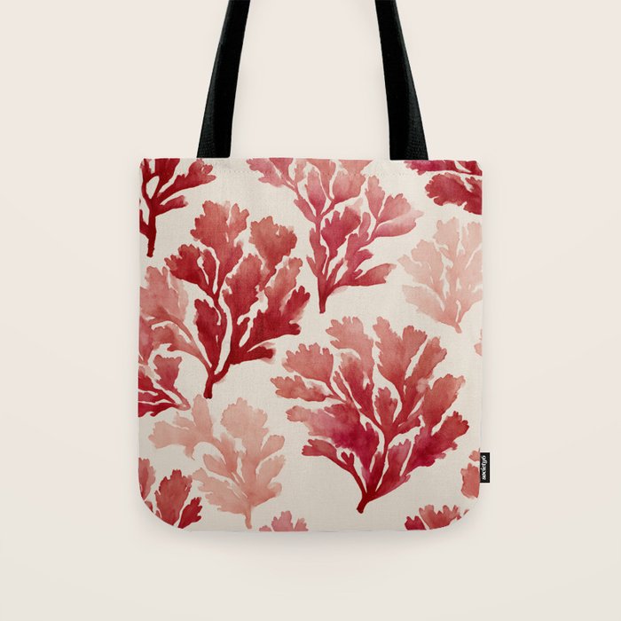 Elegant Red Coral Pattern Tote Bag Gallery Image 1