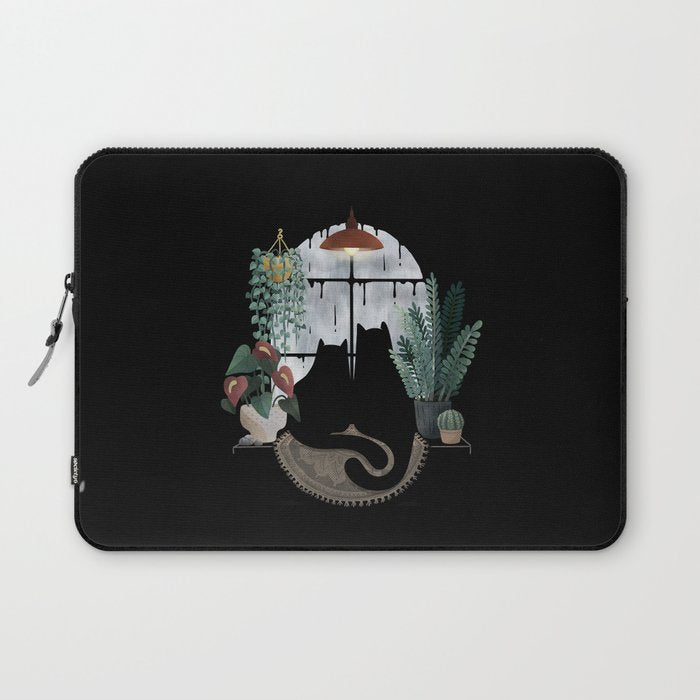 Rainy Day Cats on Black Laptop Sleeve Gallery Image 1