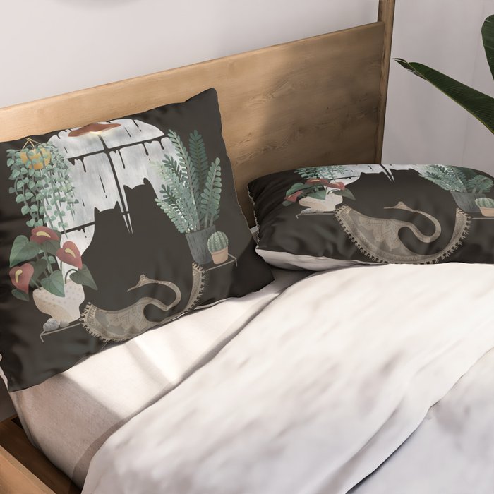 Rainy Day Cats on Black Pillow Sham Gallery Image 2