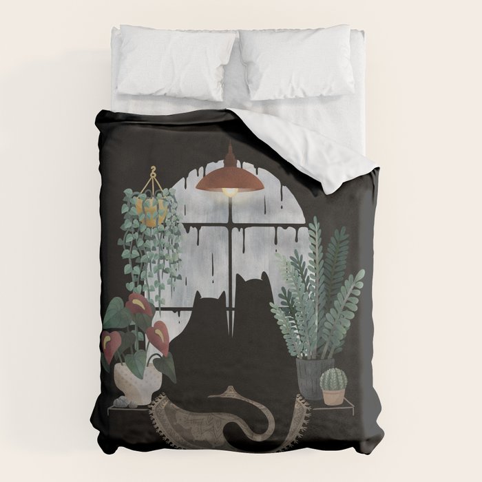 Rainy Day Cats on Black Duvet Cover Gallery Image 6