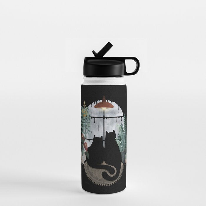 Rainy Day Cats on Black Water Bottle Gallery Image 1