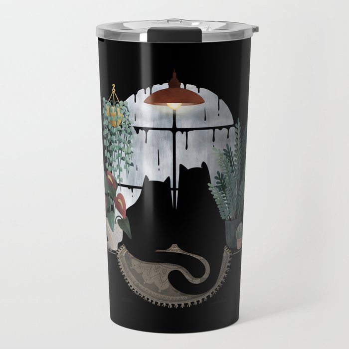 Rainy Day Cats on Black Travel Mug Gallery Image 1