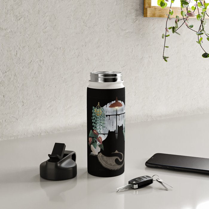 Rainy Day Cats on Black Water Bottle Gallery Image 4