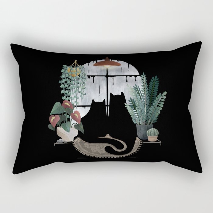 Rainy Day Cats on Black Rectangular Pillow Gallery Image 2