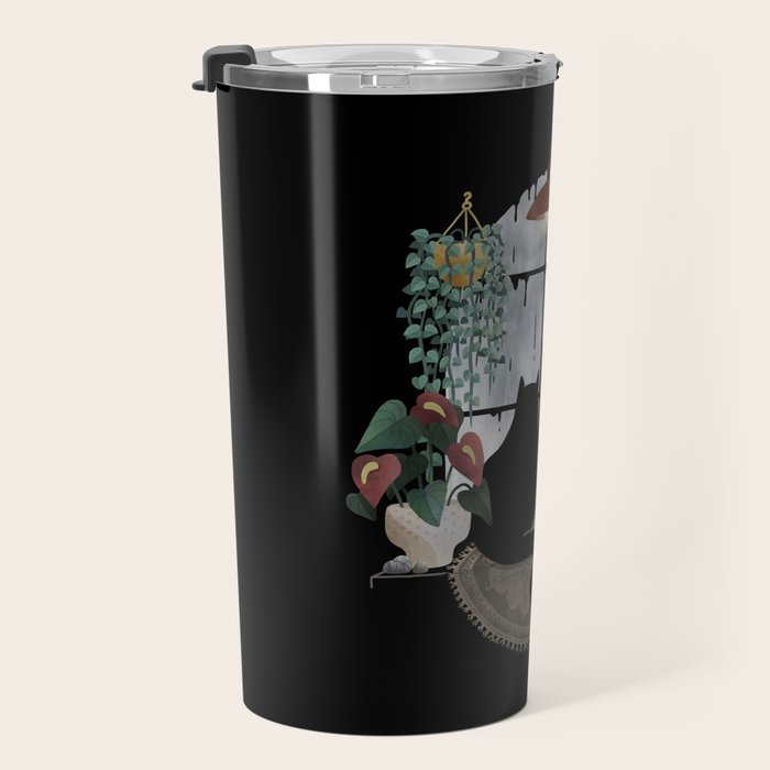 Rainy Day Cats on Black Travel Mug Gallery Image 3