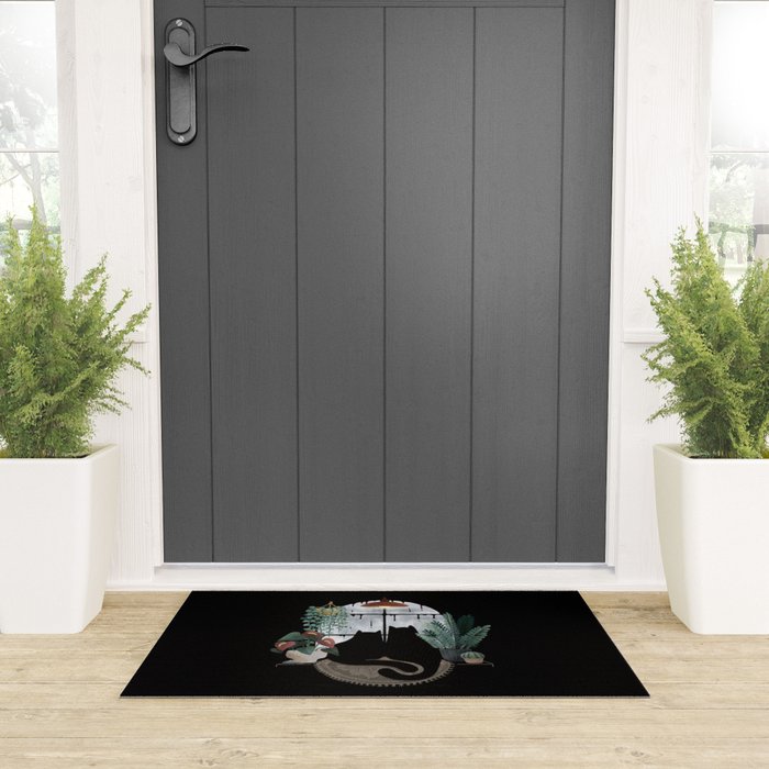 Rainy Day Cats on Black Welcome Mat Gallery Image 3