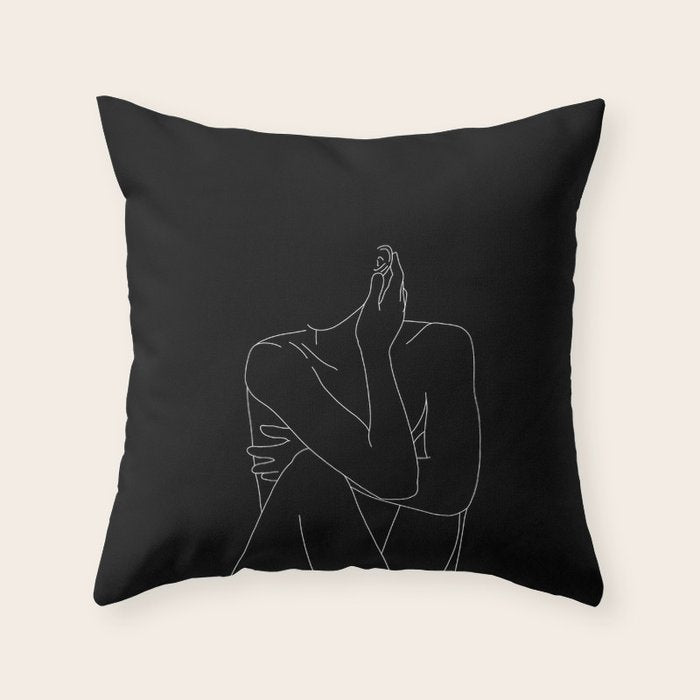 Nude figure illustration - Celina Black Throw Pillow Gallery Image 6
