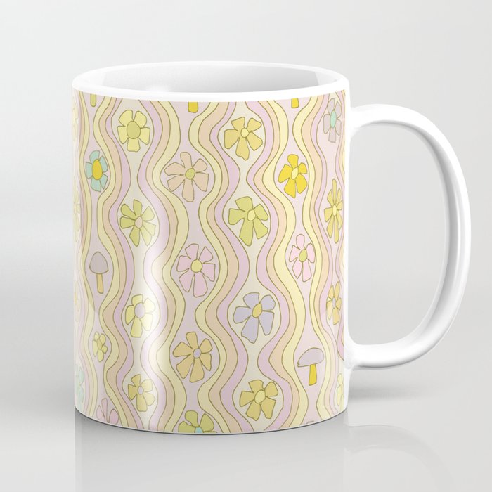 purple haze mushroom flower power wallpaper wiggles // retro art by surfy birdy Coffee Mug Gallery Image 1