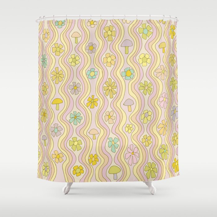 purple haze mushroom flower power wallpaper wiggles // retro art by surfy birdy Shower Curtain Gallery Image 1
