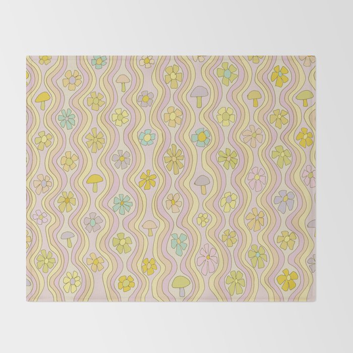 purple haze mushroom flower power wallpaper wiggles // retro art by surfy birdy Throw Blanket Gallery Image 2