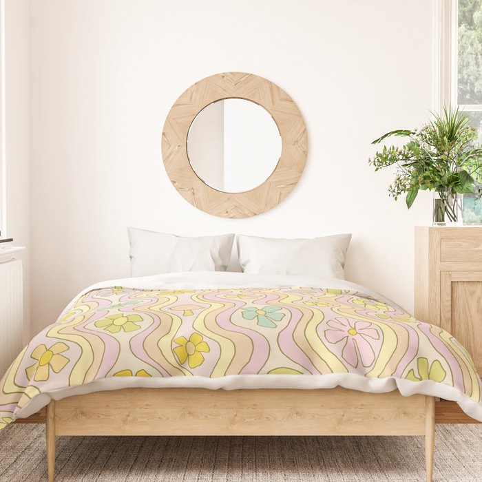 purple haze mushroom flower power wallpaper wiggles // retro art by surfy birdy Duvet Cover Gallery Image 3