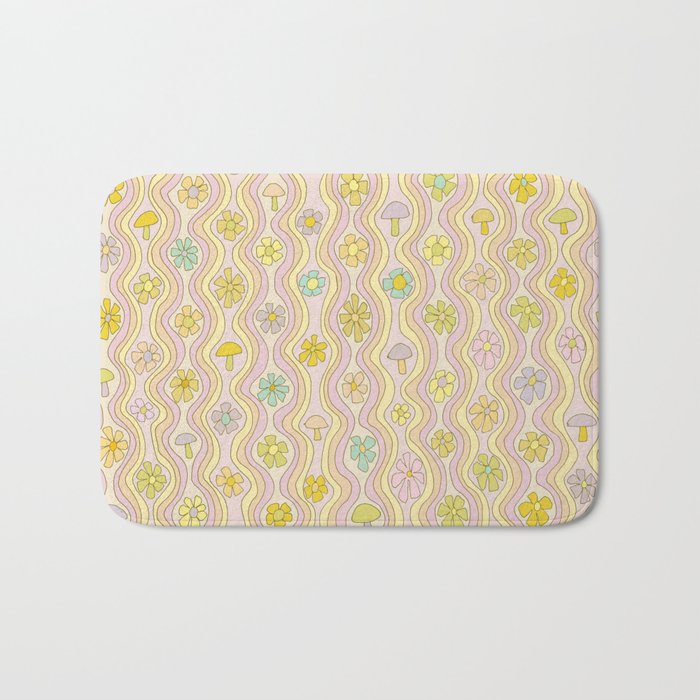 purple haze mushroom flower power wallpaper wiggles // retro art by surfy birdy Bath Mat Gallery Image 1
