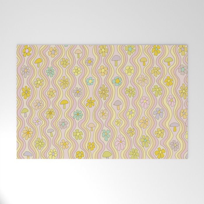 purple haze mushroom flower power wallpaper wiggles // retro art by surfy birdy Welcome Mat Gallery Image 1