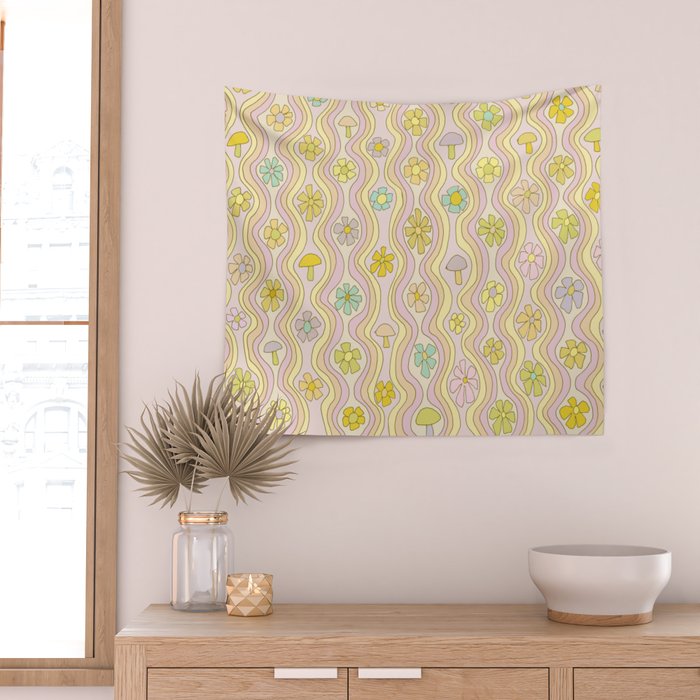 purple haze mushroom flower power wallpaper wiggles // retro art by surfy birdy Wall Tapestry Gallery Image 2