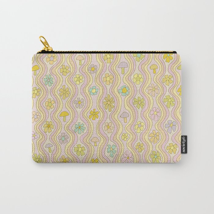 purple haze mushroom flower power wallpaper wiggles // retro art by surfy birdy Carry All Pouch Gallery Image 1