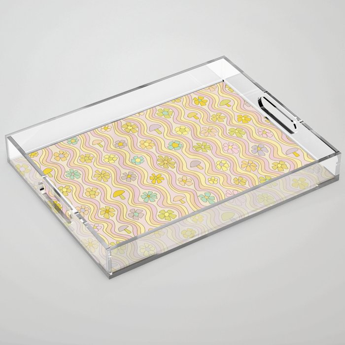 purple haze mushroom flower power wallpaper wiggles // retro art by surfy birdy Acrylic Tray Gallery Image 1