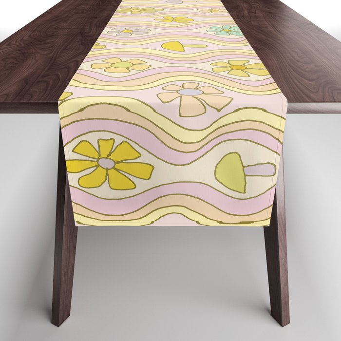 purple haze mushroom flower power wallpaper wiggles // retro art by surfy birdy Table Runner Gallery Image 1