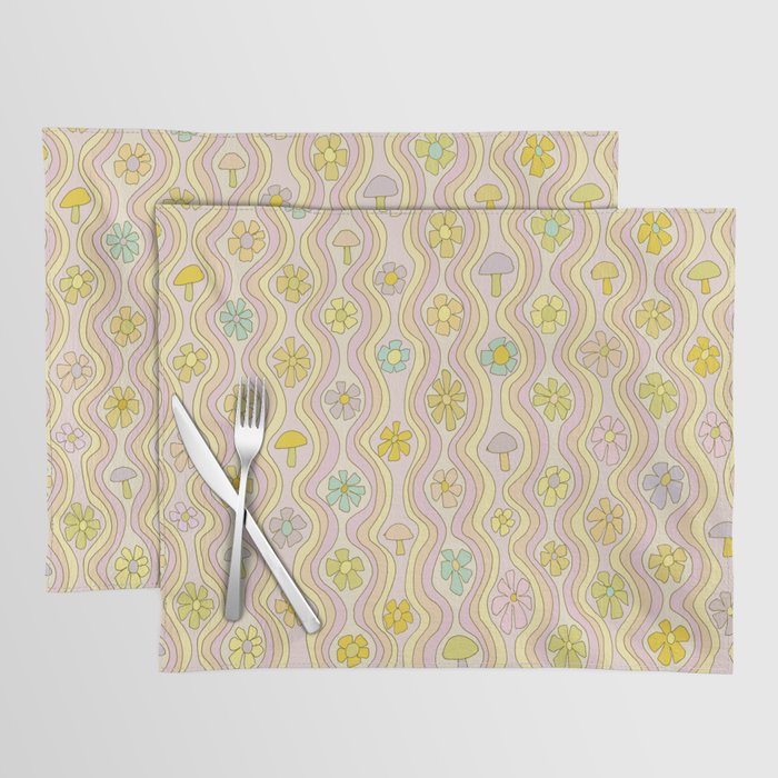 purple haze mushroom flower power wallpaper wiggles // retro art by surfy birdy Placemat Gallery Image 1