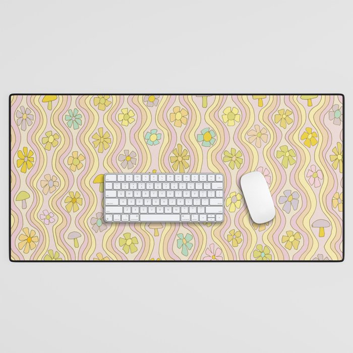 purple haze mushroom flower power wallpaper wiggles // retro art by surfy birdy Desk Mat Gallery Image 1