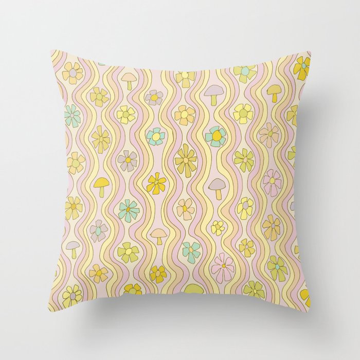 purple haze mushroom flower power wallpaper wiggles // retro art by surfy birdy Throw Pillow Gallery Image 6