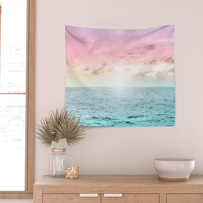 Pastel Beach Sunset Wall Tapestry Gallery Image 2