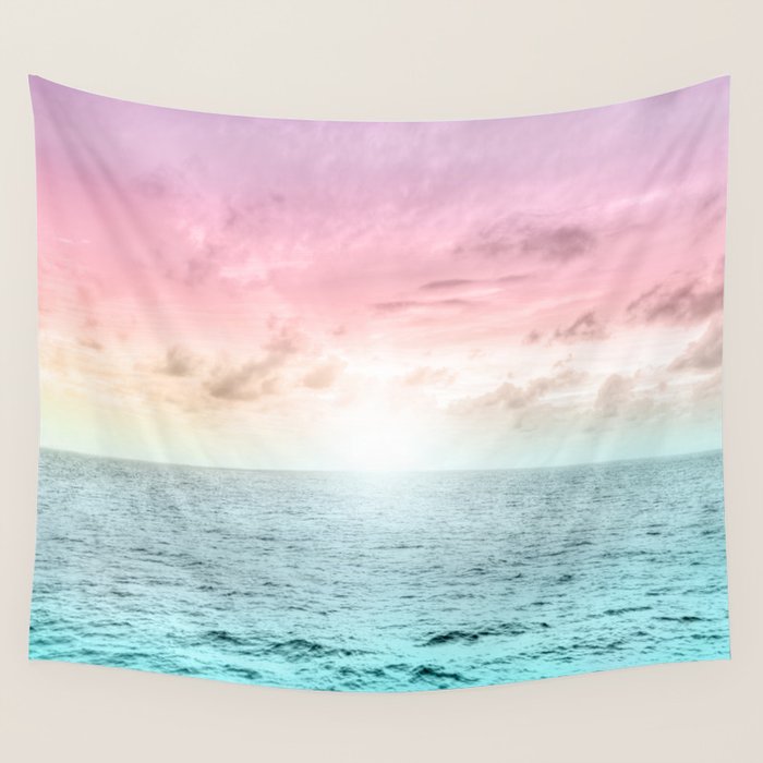 Pastel Beach Sunset Wall Tapestry Gallery Image 1