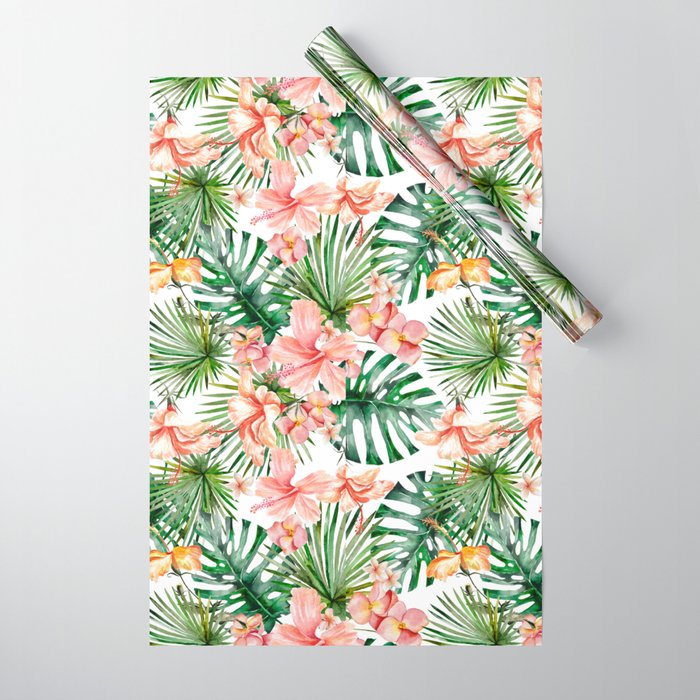 Tropical Jungle Hibiscus Flowers - Floral Wrapping Paper Gallery Image 1