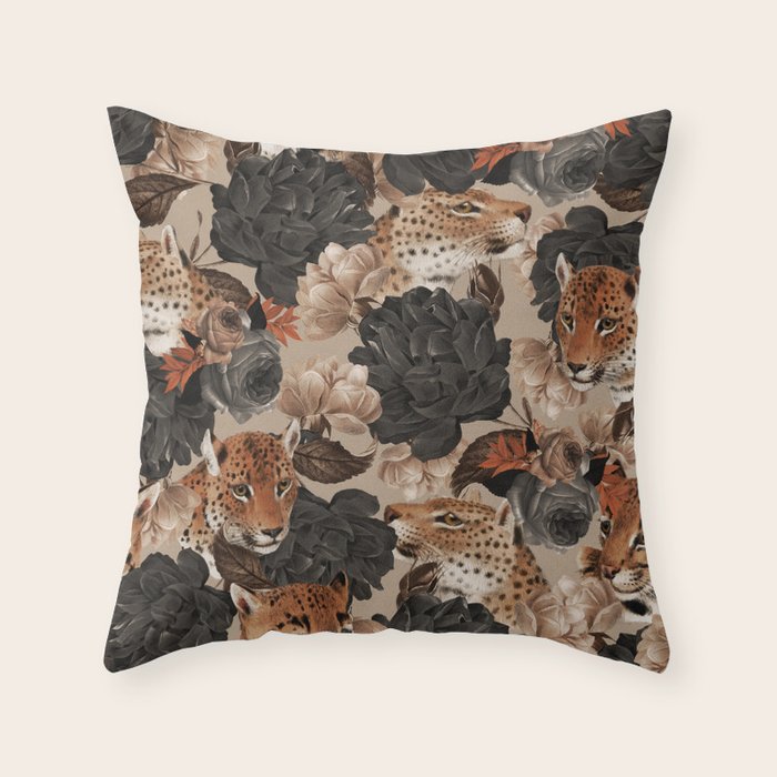 LEOPARD AND FLORAL NIGHT PATTERN Throw Pillow Gallery Image 6