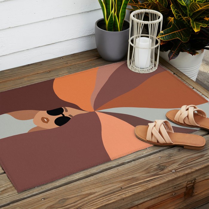 Girl Power - Earthy Rainbow Hair Outdoor Rug Gallery Image 2