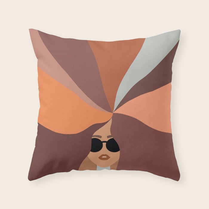 Girl Power - Earthy Rainbow Hair Throw Pillow Gallery Image 6
