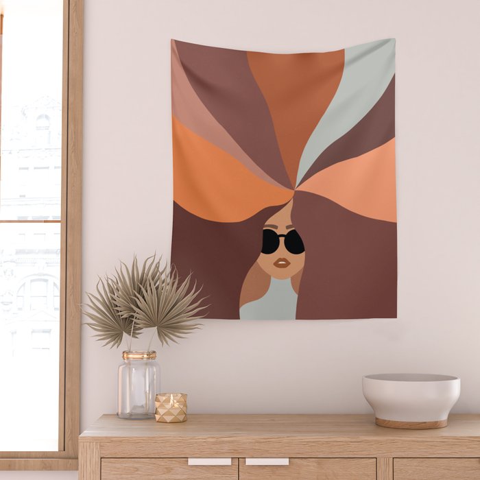Girl Power - Earthy Rainbow Hair Wall Tapestry Gallery Image 2