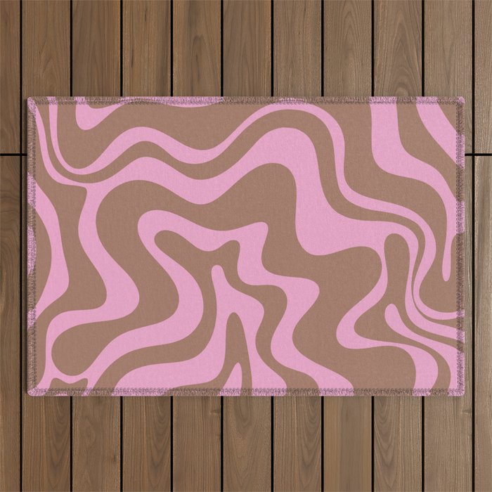 Retro Liquid Swirl Candy Abstract Inspired by PANTONE 17 1230 Color of the Year Mocha Mousse Outdoor Rug Gallery Image 1