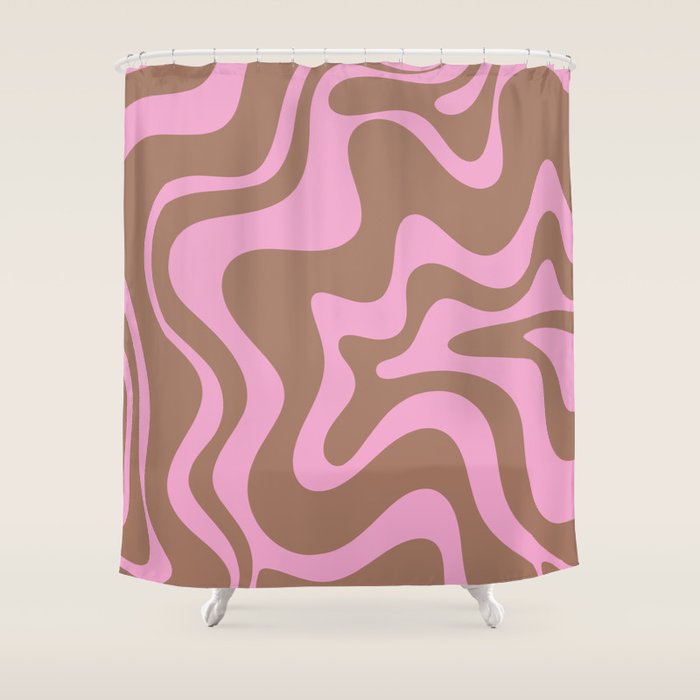 Retro Liquid Swirl Candy Abstract Inspired by PANTONE 17 1230 Color of the Year Mocha Mousse Shower Curtain Gallery Image 1