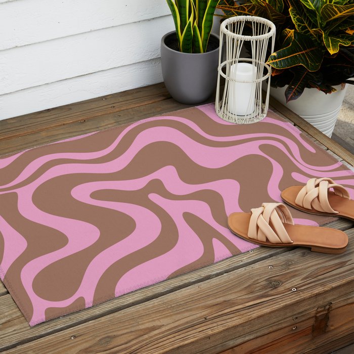 Retro Liquid Swirl Candy Abstract Inspired by PANTONE 17 1230 Color of the Year Mocha Mousse Outdoor Rug Gallery Image 2