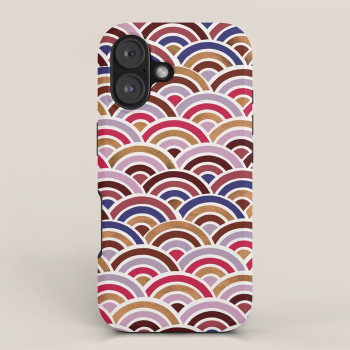 Japanese Seigaiha Wave - Mauve & Gold Palette iPhone Case Gallery Image 1