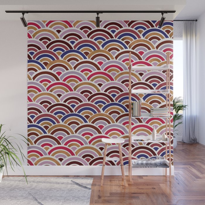 Japanese Seigaiha Wave - Mauve & Gold Palette Wall Mural Gallery Image 1