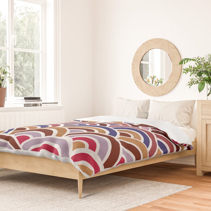 Japanese Seigaiha Wave - Mauve & Gold Palette Duvet Cover Gallery Image 2